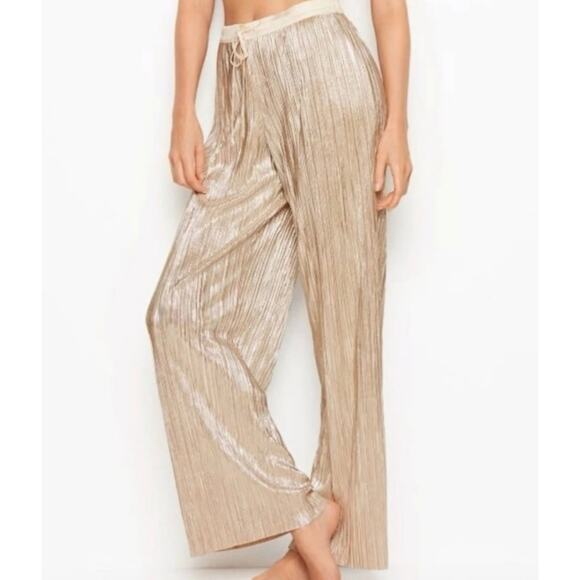 Victoria's Secret Rose Gold Pleated Silky Plisse Sleep Pants Lounge Jogger XS - Picture 1 of 9